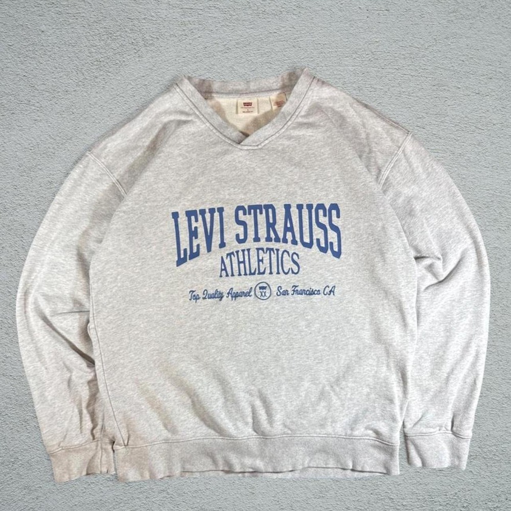 Levis Strauss Athletics Relaxed Fit Gray V-Neck Sweatshirt Mens Small